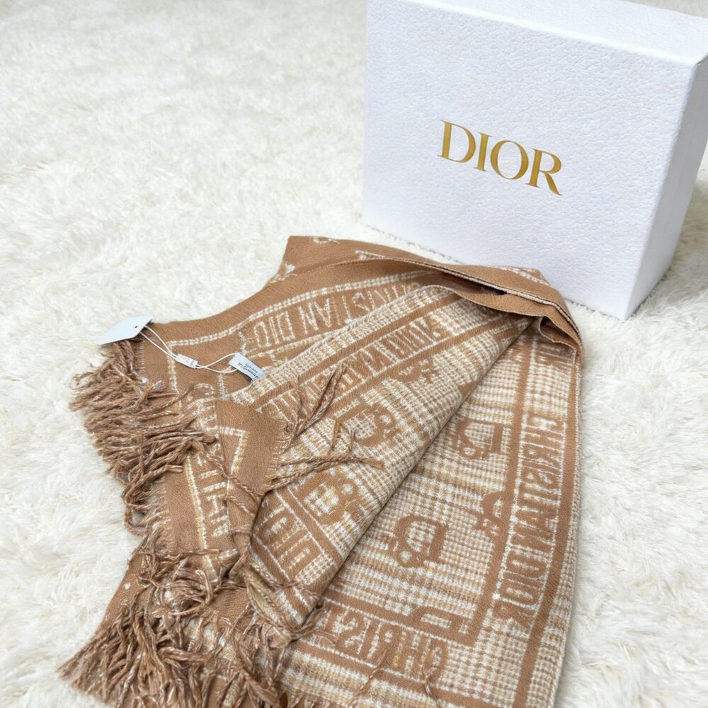Dior Camel Ivory Oblique Border Scarf - Picture 4 of 5